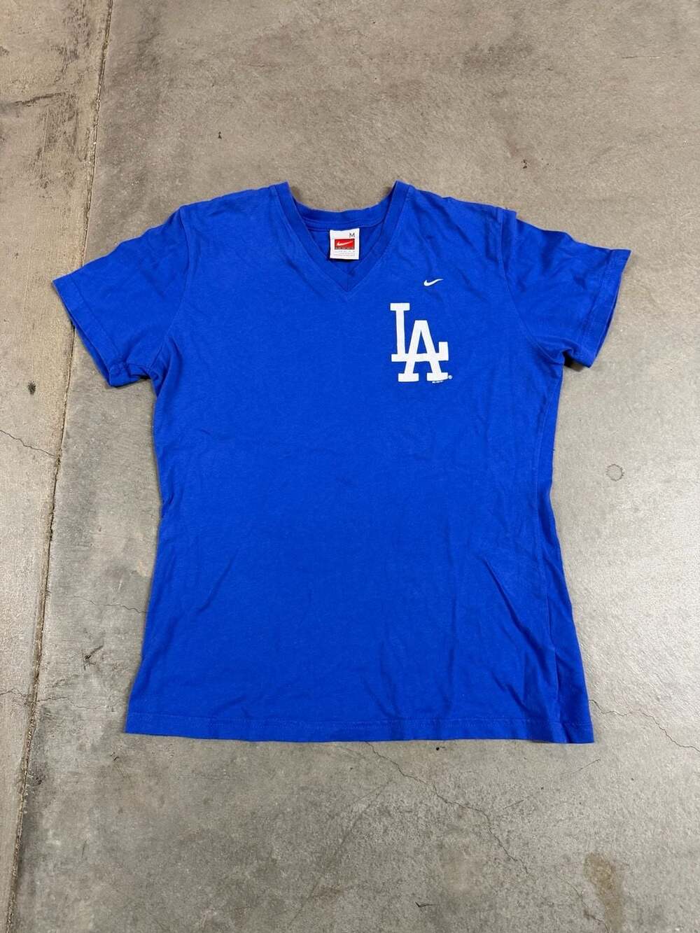 Y2K Nike Los Angeles Dodgers V-Neck T-Shirt Size M Blue MLB